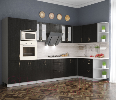 Готовая кухня Интерлиния Мила Крафт 1.68x3.4 правая