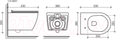 Унитаз подвесной Ceramica Nova Rimless CN8001 (с крепежом и сиденьем)
