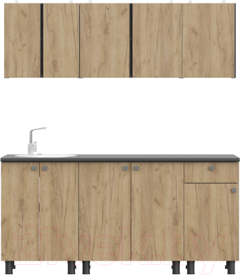 Кухонный гарнитур Mio Tesoro КГ-1 1800 (белый/дуб золотой/черный) - фото