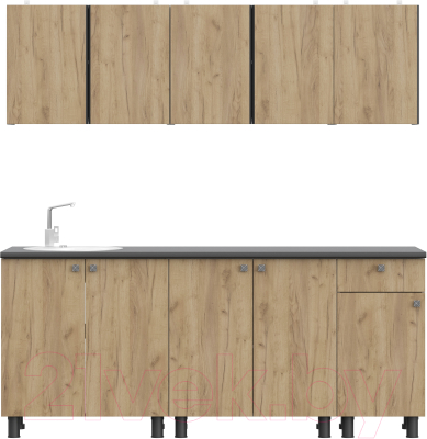 Кухонный гарнитур Mio Tesoro КГ-1 2000 (белый/дуб золотой/черный) - фото