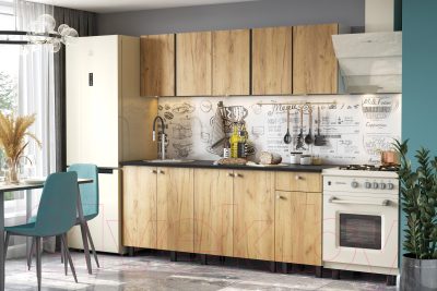 Кухонный гарнитур Mio Tesoro КГ-1 2000 (белый/дуб золотой/черный)