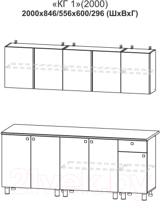 Кухонный гарнитур Mio Tesoro КГ-1 2000 (белый/дуб золотой/черный)