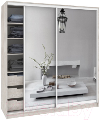 Шкаф-купе Кортекс-мебель Сенатор ШК12 Классика с зеркалом (дуб монтерей) - фото