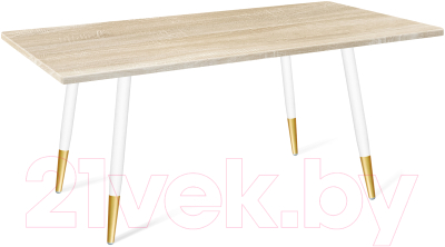 Обеденный стол Sheffilton SHT-TU14/120/80 МДФ (белый муар/золото/дуб сонома светлый) - фото