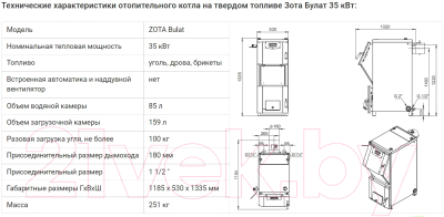 Твердотопливный котел Zota Bulat 35