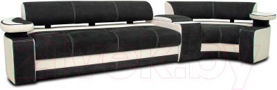 Диван угловой Петрамебель Марсель левый (искусственная замша темно-серый/велюр белый) - фото