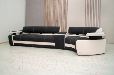 Диван угловой Петрамебель Марсель левый (искусственная замша темно-серый/велюр белый)