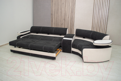 Диван угловой Петрамебель Марсель левый (искусственная замша темно-серый/велюр белый)