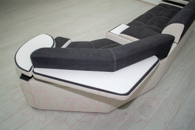 Диван угловой Петрамебель Марсель левый (искусственная замша темно-серый/велюр белый)