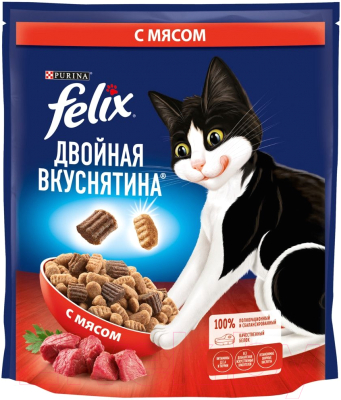 Сухой корм для кошек Felix Двойная вкуснятина с мясом (600г) - фото