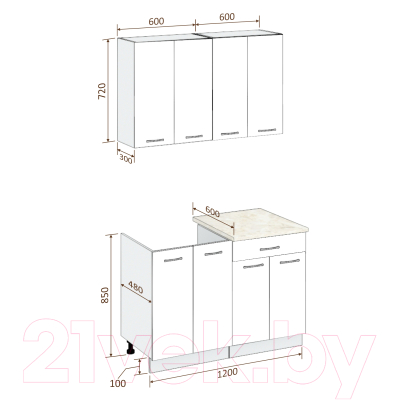 Готовая кухня Кортекс-мебель Корнелия Лира-лайт 1.2м