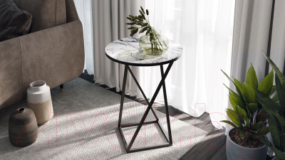 Журнальный столик ТриЯ ДП 1-03-05 исп.2 (черный/стекло с рисунком мрамор белый)