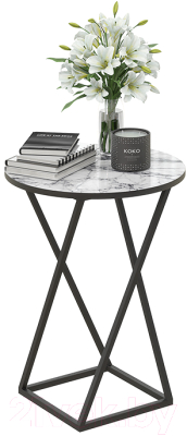 Журнальный столик ТриЯ ДП 1-03-05 исп.2 (черный/стекло с рисунком мрамор белый)
