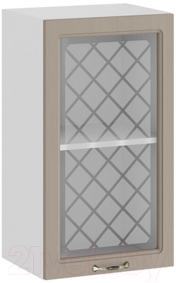 Шкаф навесной для кухни ТриЯ Бьянка 1В4С (белый/дуб кофе) - фото