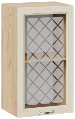 Шкаф навесной для кухни ТриЯ Бьянка 1В4С (дуб крафт золотой/дуб ваниль) - фото