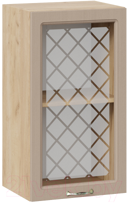 Шкаф навесной для кухни ТриЯ Бьянка 1В4С (дуб крафт золотой/дуб кофе) - фото