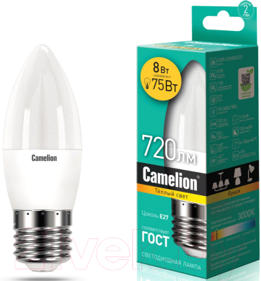 Лампа Camelion LED8-C35/830/E27 / 12389