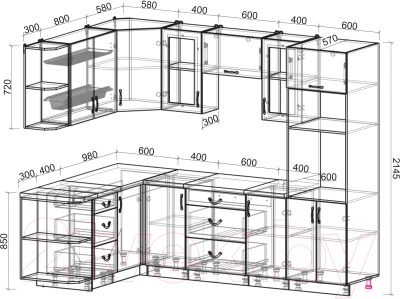 Готовая кухня Интерлиния Мила Крафт 1.68x2.6 левая