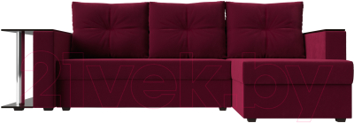 Диван угловой Лига Диванов Атланта Лайт 256 правый (микровельвет бордовый)