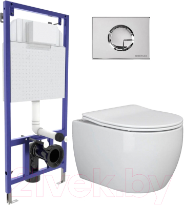 Унитаз подвесной с инсталляцией Ceramica Nova Rimless CN3001 + 040223 + кнопка R3 - фото