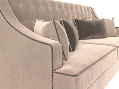 Диван Лига Диванов Марк 258 (велюр бежевый/кант коричневый)