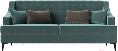 Диван Лига Диванов Марк 258 (велюр бирюзовый/кант коричневый)
