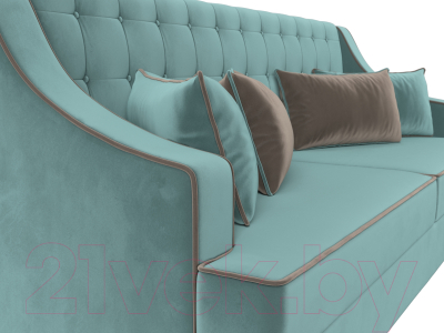 Диван Лига Диванов Марк 258 (велюр бирюзовый/кант коричневый)