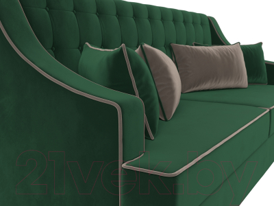 Диван Лига Диванов Марк 258 (велюр зеленый/кант коричневый)