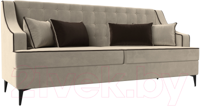 Диван Лига Диванов Марк 258 (микровельвет бежевый/кант коричневый) - фото