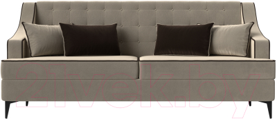 Диван Лига Диванов Марк 258 (микровельвет бежевый/кант коричневый)