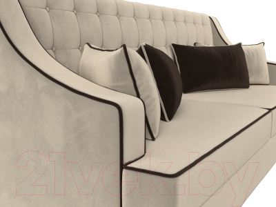 Диван Лига Диванов Марк 258 (микровельвет бежевый/кант коричневый)