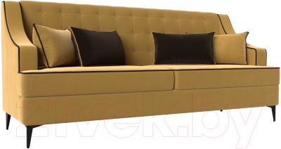 Диван Лига Диванов Марк 258 (микровельвет желтый/кант коричневый) - фото