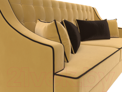 Диван Лига Диванов Марк 258 (микровельвет желтый/кант коричневый)