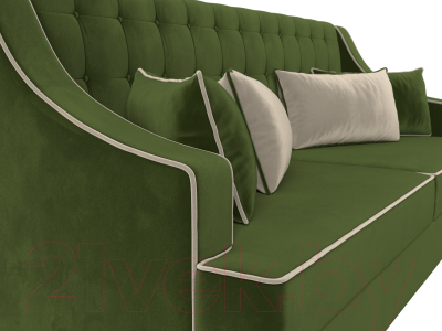 Диван Лига Диванов Марк 258 (микровельвет зеленый/кант бежевый)