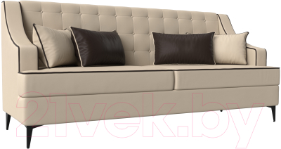Диван Лига Диванов Марк 258 / 111919 (экокожа бежевый/кант коричневый) - фото