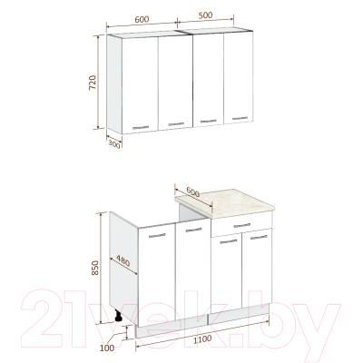 Готовая кухня Кортекс-мебель Корнелия Лира-лайт 1.1м