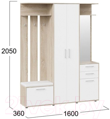 Секция в прихожую ТриЯ Витра тип 2 (дуб сонома/белый ясень)