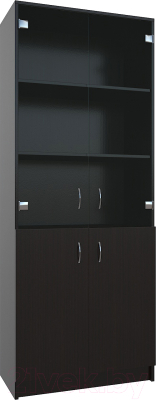 Стеллаж МДК СЛШ5 широкий с 2 дверьми и стеклом 780x386x2000 (венге) - фото