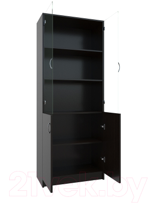 Стеллаж МДК СЛШ5 широкий с 2 дверьми и стеклом 780x386x2000 (венге)