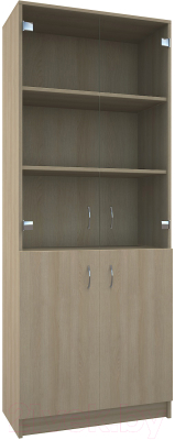 Стеллаж МДК СЛШ5 широкий с 2 дверьми и стеклом 780x386x2000 (дуб млечный) - фото