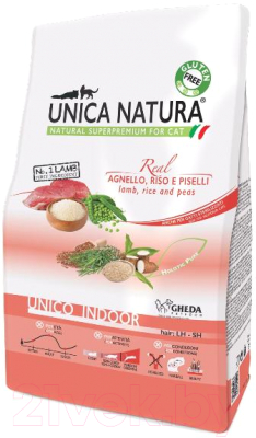 Сухой корм для кошек Unica Natura Indoor ягненок, рис, горох (1.5кг) - фото