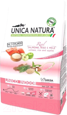 Сухой корм для кошек Unica Natura Indoor лосось, рис, яблоко (1.5кг) - фото