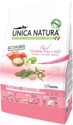 Сухой корм для кошек Unica Natura Indoor лосось, рис, яблоко (350г) - фото