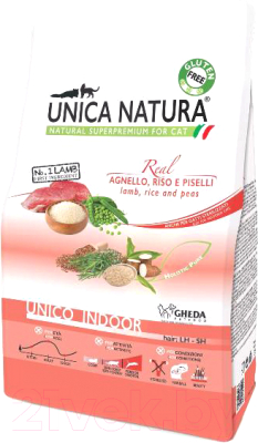 Сухой корм для кошек Unica Natura Indoor ягненок, рис, горох (350г) - фото