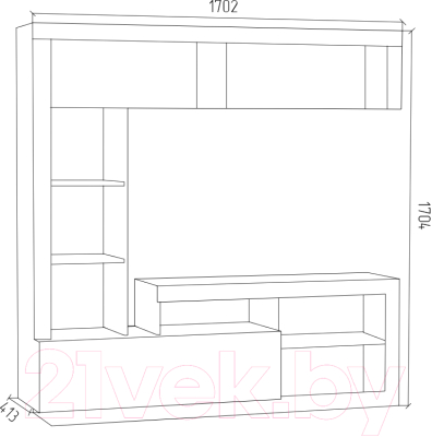 Стенка МДК ГТ4 центральный для гостиной 1704x1702x413 (белый)