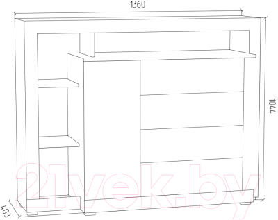 Тумба МДК ГТ5 под ТВ с полками 1044x1360x403 (белый)