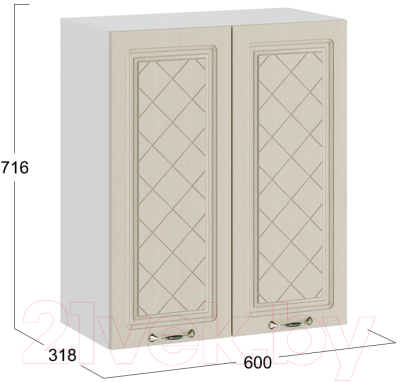 Шкаф навесной для кухни ТриЯ Бьянка 1В6 (белый/дуб ваниль)