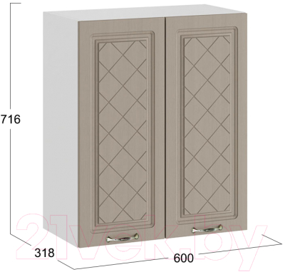 Шкаф навесной для кухни ТриЯ Бьянка 1В6 (белый/дуб кофе)
