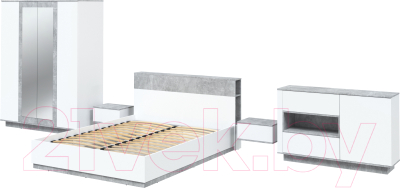 Комплект мебели для спальни Интерлиния Quartz-14 (белый платинум/бетон) - фото