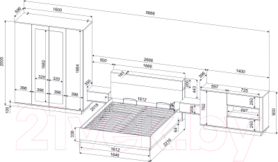 Комплект мебели для спальни Интерлиния Quartz-14 (белый платинум/бетон)